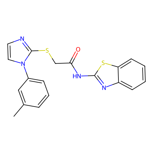 N-(benzo[d]thiazol-2-yl)-2-((1-(m-tolyl)-1H-imidazol-2-yl)thio)acetamide structure
