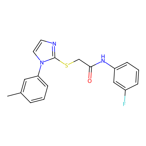N-(3-fluorophenyl)-2-((1-(m-tolyl)-1H-imidazol-2-yl)thio)acetamide structure