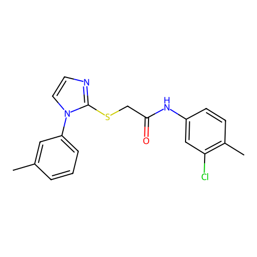 N-(3-chloro-4-methylphenyl)-2-[1-(3-methylphenyl)imidazol-2-yl]sulfanylacetamide structure