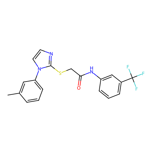 2-{[1-(3-methylphenyl)-1H-imidazol-2-yl]sulfanyl}-N-[3-(trifluoromethyl)phenyl]acetamide structure