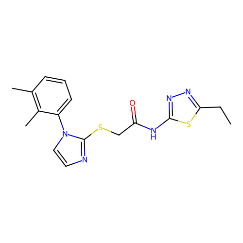 2-{[1-(2,3-dimethylphenyl)-1H-imidazol-2-yl]sulfanyl}-N-(5-ethyl-1,3,4-thiadiazol-2-yl)acetamide structure
