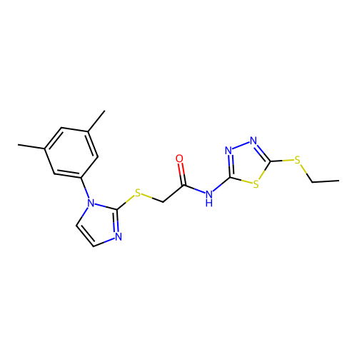 2-{[1-(3,5-dimethylphenyl)-1H-imidazol-2-yl]sulfanyl}-N-[5-(ethylsulfanyl)-1,3,4-thiadiazol-2-yl]acetamide structure