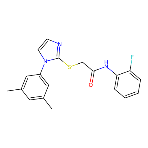 2-[1-(3,5-dimethylphenyl)imidazol-2-yl]sulfanyl-N-(2-fluorophenyl)acetamide structure