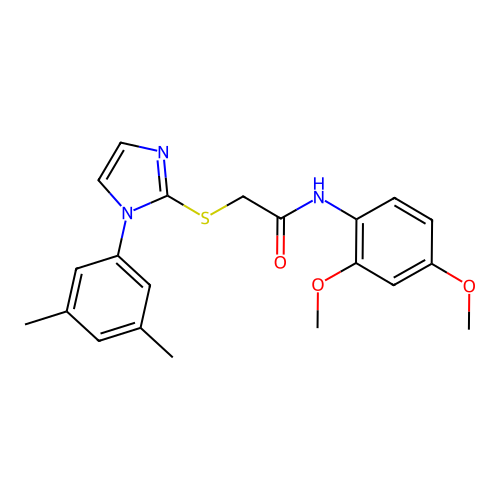 N-(2,4-dimethoxyphenyl)-2-[1-(3,5-dimethylphenyl)imidazol-2-yl]sulfanylacetamide structure