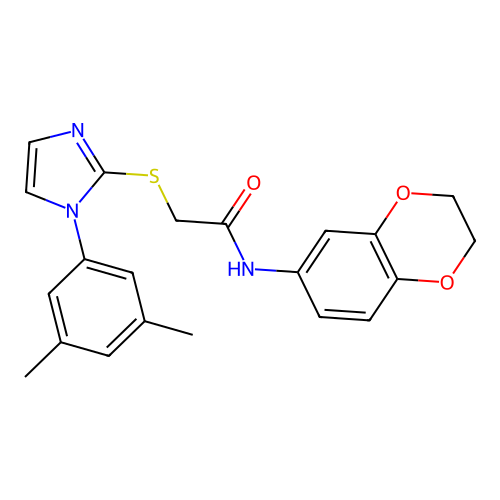 N-(2,3-dihydro-1,4-benzodioxin-6-yl)-2-{[1-(3,5-dimethylphenyl)-1H-imidazol-2-yl]sulfanyl}acetamide structure