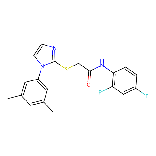 N-(2,4-difluorophenyl)-2-[1-(3,5-dimethylphenyl)imidazol-2-yl]sulfanylacetamide structure