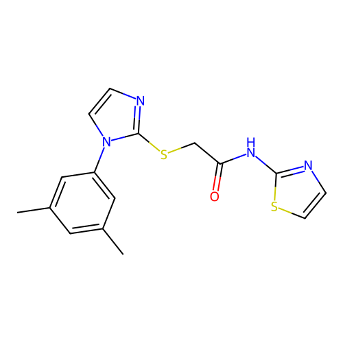 2-[1-(3,5-dimethylphenyl)imidazol-2-yl]sulfanyl-N-(1,3-thiazol-2-yl)acetamide structure
