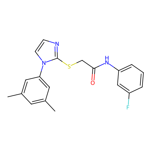 2-[1-(3,5-dimethylphenyl)imidazol-2-yl]sulfanyl-N-(3-fluorophenyl)acetamide structure