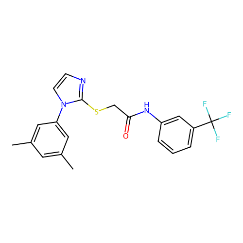 2-{[1-(3,5-dimethylphenyl)-1H-imidazol-2-yl]sulfanyl}-N-[3-(trifluoromethyl)phenyl]acetamide structure