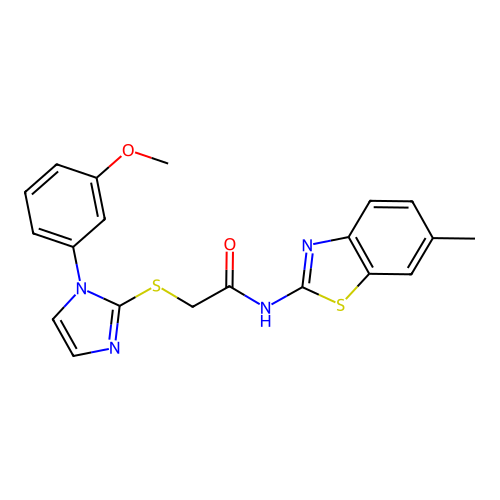2-{[1-(3-methoxyphenyl)-1H-imidazol-2-yl]sulfanyl}-N-(6-methyl-1,3-benzothiazol-2-yl)acetamide structure