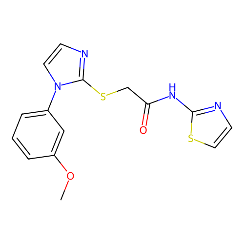 2-[1-(3-methoxyphenyl)imidazol-2-yl]sulfanyl-N-(1,3-thiazol-2-yl)acetamide structure