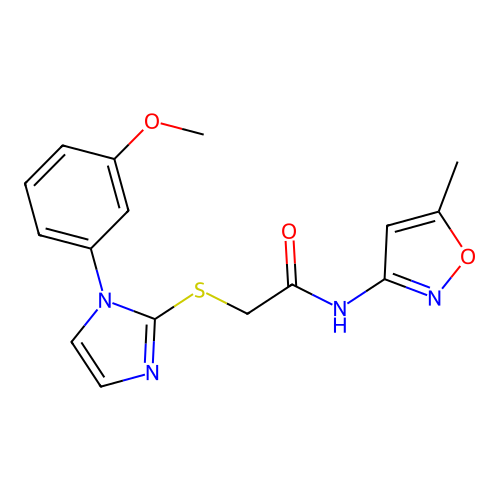 2-[[1-(3-methoxyphenyl)-2-imidazolyl]thio]-N-(5-methyl-3-isoxazolyl)acetamide structure
