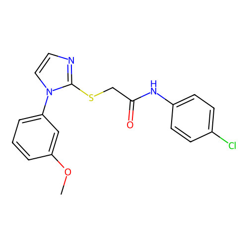 N-(4-chlorophenyl)-2-[1-(3-methoxyphenyl)imidazol-2-yl]sulfanylacetamide structure