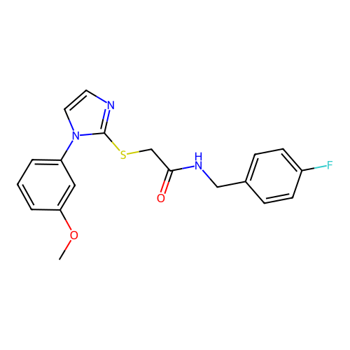 N-[(4-fluorophenyl)methyl]-2-[1-(3-methoxyphenyl)imidazol-2-yl]sulfanylacetamide structure
