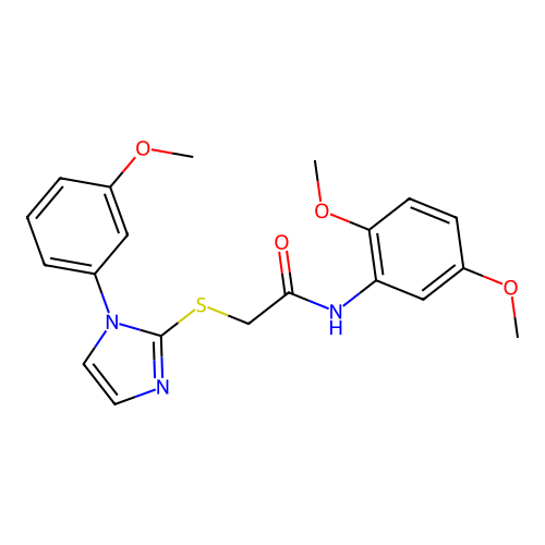N-(2,5-dimethoxyphenyl)-2-[1-(3-methoxyphenyl)imidazol-2-yl]sulfanylacetamide structure