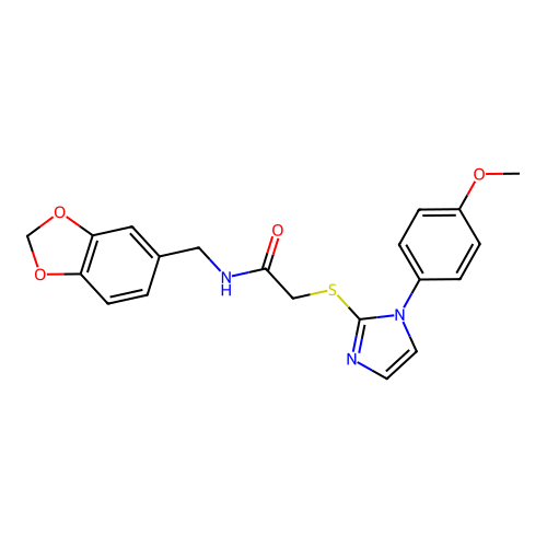 N-[(2H-1,3-benzodioxol-5-yl)methyl]-2-{[1-(4-methoxyphenyl)-1H-imidazol-2-yl]sulfanyl}acetamide structure