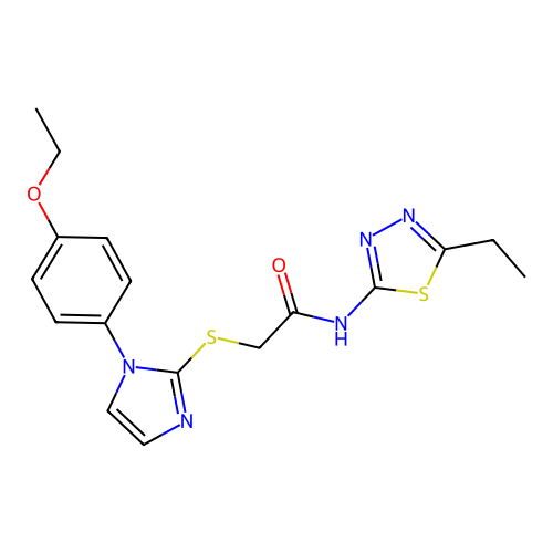 2-{[1-(4-ethoxyphenyl)-1H-imidazol-2-yl]sulfanyl}-N-(5-ethyl-1,3,4-thiadiazol-2-yl)acetamide structure