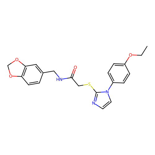 N-[(2H-1,3-benzodioxol-5-yl)methyl]-2-{[1-(4-ethoxyphenyl)-1H-imidazol-2-yl]sulfanyl}acetamide structure