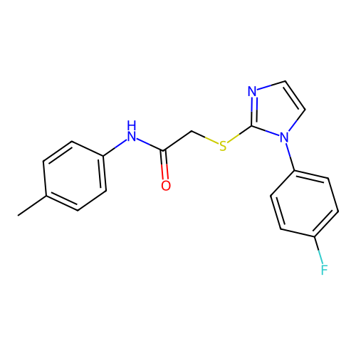 2-[1-(4-fluorophenyl)imidazol-2-yl]sulfanyl-N-(4-methylphenyl)acetamide structure