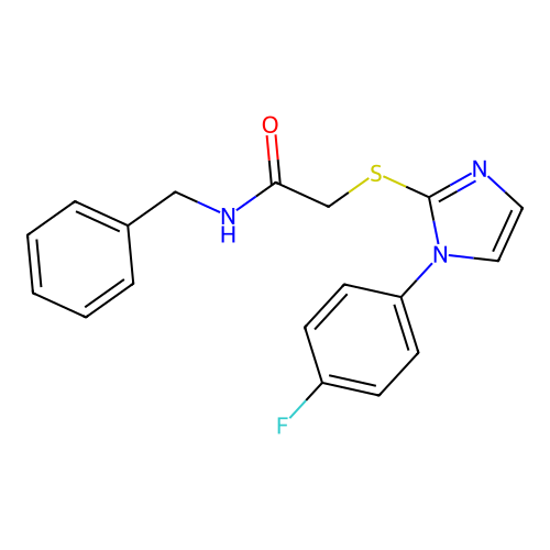 N-benzyl-2-((1-(4-fluorophenyl)-1H-imidazol-2-yl)thio)acetamide structure