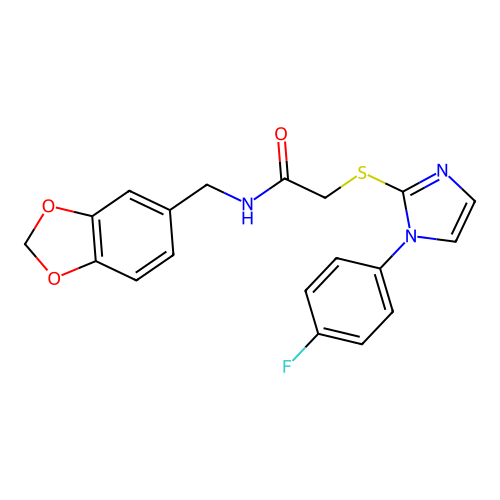 N-[(2H-1,3-benzodioxol-5-yl)methyl]-2-{[1-(4-fluorophenyl)-1H-imidazol-2-yl]sulfanyl}acetamide structure