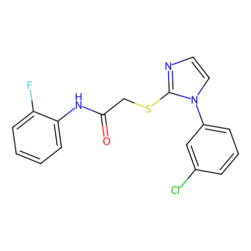 2-{[1-(3-chlorophenyl)-1H-imidazol-2-yl]sulfanyl}-N-(2-fluorophenyl)acetamide structure