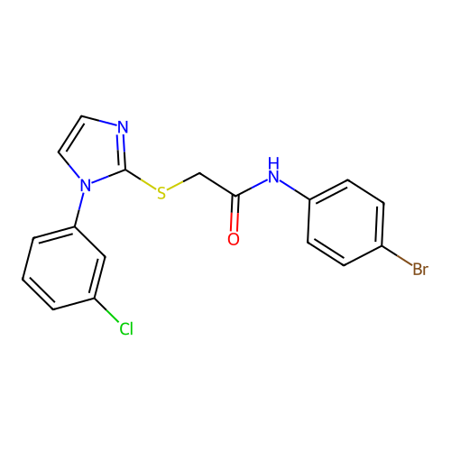 N-(4-bromophenyl)-2-((1-(3-chlorophenyl)-1H-imidazol-2-yl)thio)acetamide structure