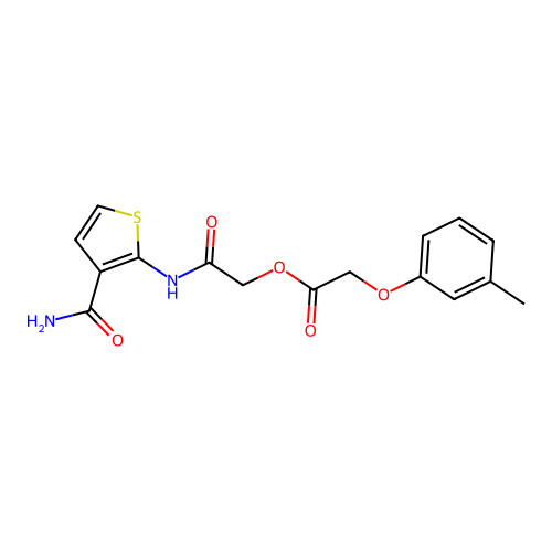 [2-[(3-Carbamoylthiophen-2-yl)amino]-2-oxoethyl] 2-(3-methylphenoxy)acetate structure