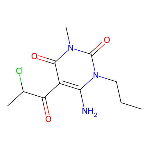6-amino-5-(2-chloropropanoyl)-3-methyl-1-propylpyrimidine-2,4(1H,3H)-dione structure
