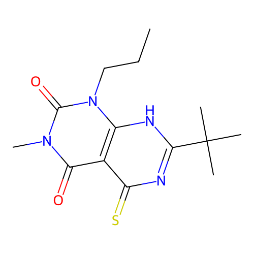 7-tert-butyl-3-methyl-1-propyl-5-sulfanyl-1H,2H,3H,4H-[1,3]diazino[4,5-d]pyrimidine-2,4-dione structure