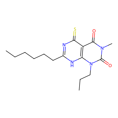7-hexyl-3-methyl-1-propyl-5-sulfanyl-1H,2H,3H,4H-pyrimido[4,5-d][1,3]diazine-2,4-dione structure