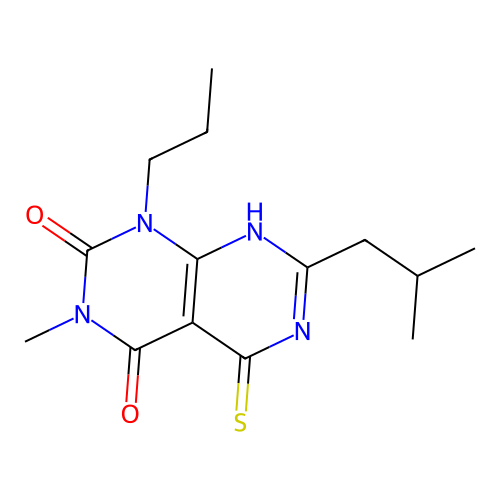 3-methyl-7-(2-methylpropyl)-1-propyl-5-sulfanyl-1H,2H,3H,4H-[1,3]diazino[4,5-d]pyrimidine-2,4-dione structure