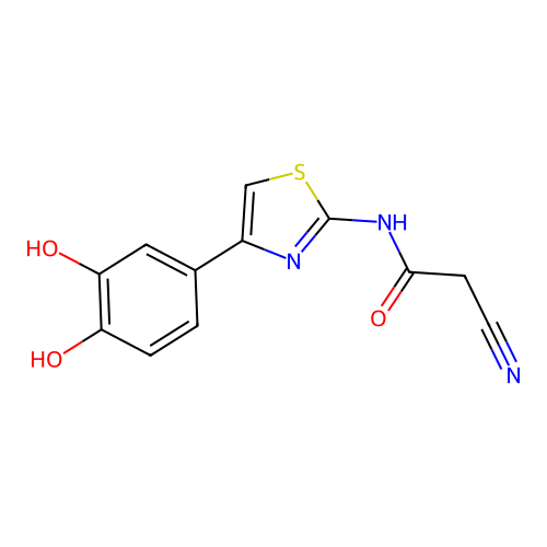 2-cyano-N-[4-(3,4-dihydroxyphenyl)-1,3-thiazol-2-yl]acetamide structure