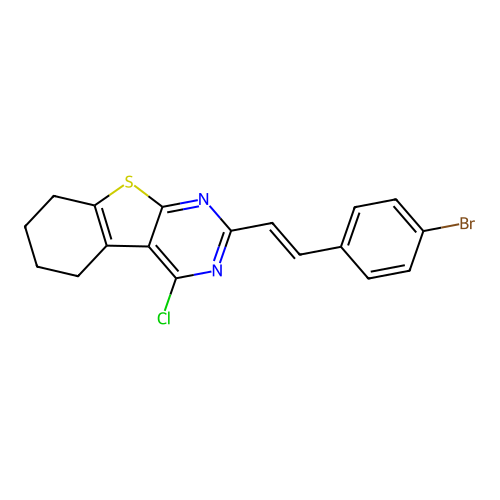 2-[2-(4-bromophenyl)vinyl]-4-chloro-5,6,7,8-tetrahydro[1]benzothieno[2,3-d]pyrimidine structure