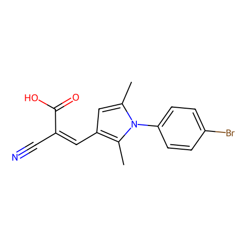 3-[1-(4-bromophenyl)-2,5-dimethyl-1H-pyrrol-3-yl]-2-cyanoacrylic acid structure