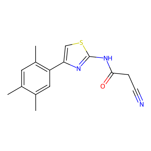 2-cyano-N-(4-(2,4,5-trimethylphenyl)-1,3-thiazol-2-yl)acetamide structure