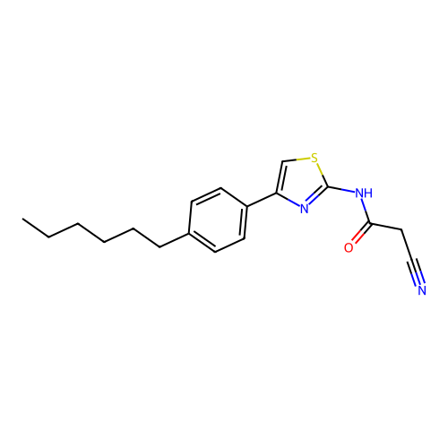 2-cyano-N-[4-(4-hexylphenyl)-1,3-thiazol-2-yl]acetamide structure