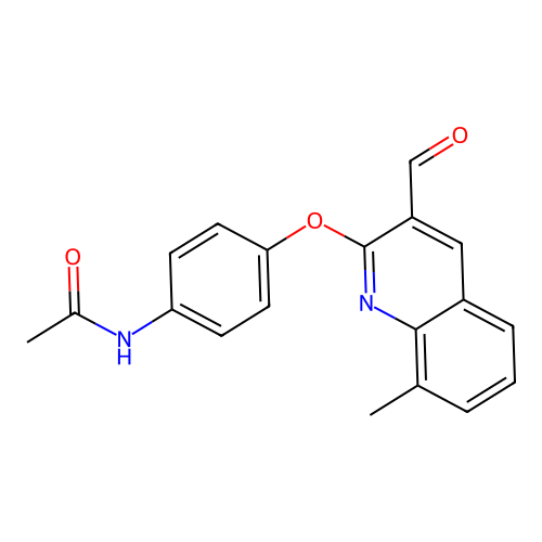 N-[4-(3-formyl-8-methylquinolin-2-yl)oxyphenyl]acetamide structure