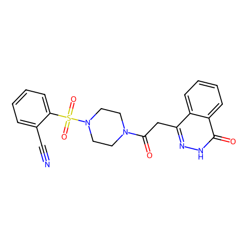 2-[4-[2-(4-oxo-3H-phthalazin-1-yl)acetyl]piperazin-1-yl]sulfonylbenzonitrile structure