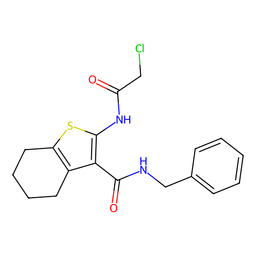N-benzyl-2-(2-chloroacetamido)-4,5,6,7-tetrahydro-1-benzothiophene-3-carboxamide structure