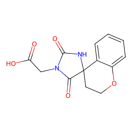 2-{2',5'-dioxo-2,3-dihydrospiro[1-benzopyran-4,4'-imidazolidine]-1'-yl}acetic acid structure