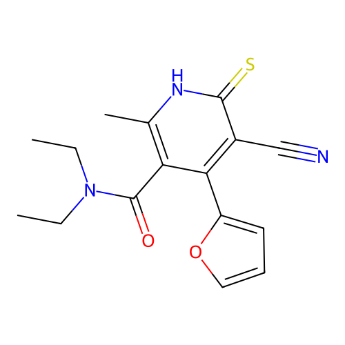 5-cyano-N,N-diethyl-4-(furan-2-yl)-2-methyl-6-sulfanylpyridine-3-carboxamide structure