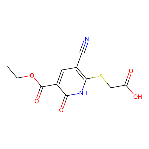 3-Ethyl 6-((carboxymethyl)thio)-5-cyano-1,2-dihydro-2-oxo-3-pyridinecarboxylate structure