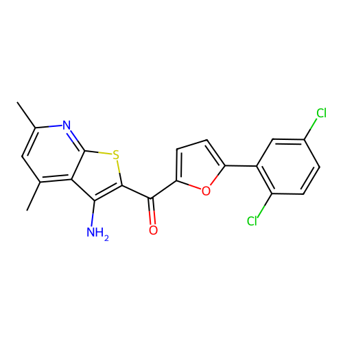 2-[5-(2,5-dichlorophenyl)furan-2-carbonyl]-4,6-dimethylthieno[2,3-b]pyridin-3-amine structure