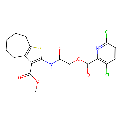 {[3-(methoxycarbonyl)-4H,5H,6H,7H,8H-cyclohepta[b]thiophen-2-yl]carbamoyl}methyl 3,6-dichloropyridine-2-carboxylate structure