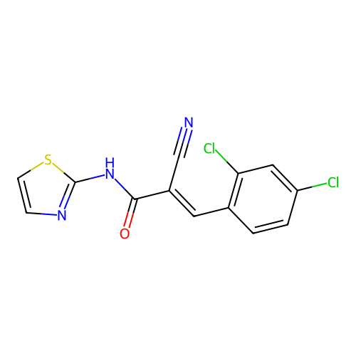 (E)-2-cyano-3-(2,4-dichlorophenyl)-N-(1,3-thiazol-2-yl)prop-2-enamide structure