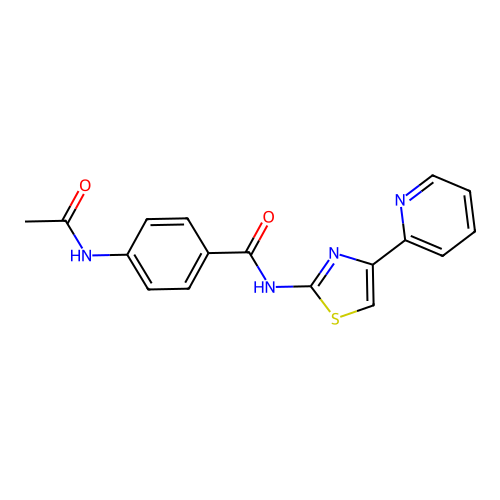 4-acetamido-N-[4-(pyridin-2-yl)-1,3-thiazol-2-yl]benzamide structure