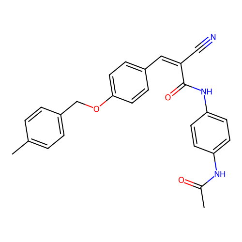 (Z)-N-(4-acetamidophenyl)-2-cyano-3-[4-[(4-methylphenyl)methoxy]phenyl]prop-2-enamide structure
