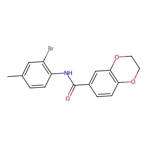 N-(2-bromo-4-methylphenyl)-2,3-dihydro-1,4-benzodioxine-6-carboxamide structure