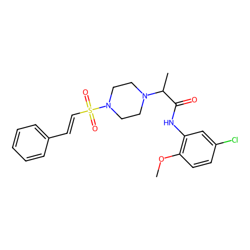 N-(5-chloro-2-methoxy-phenyl)-2-[4-(2-phenylethenylsulfonyl)piperazin-1-yl]propanamide structure